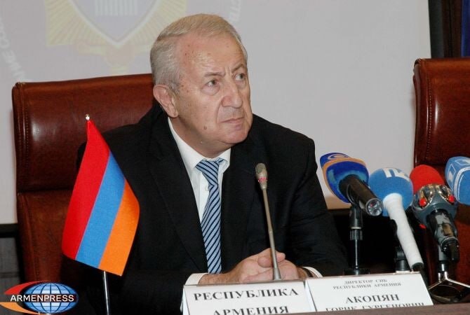 Здание Службы национальной безопасности в Ереване, символизирующее расследование против бывшего директора